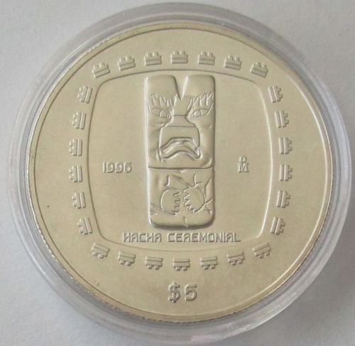Mexico 5 Pesos 1996 Pre-Columbian Era Hacha Ceremonial 1 Oz Silver