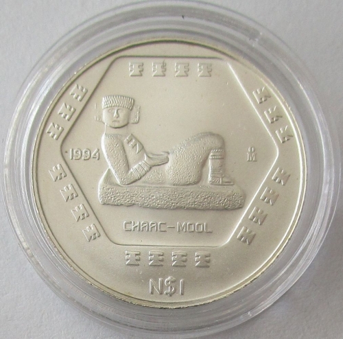Mexico 1 Nuevo Peso 1994 Pre-Columbian Era Chaac-Mool 1/4 Oz Silver