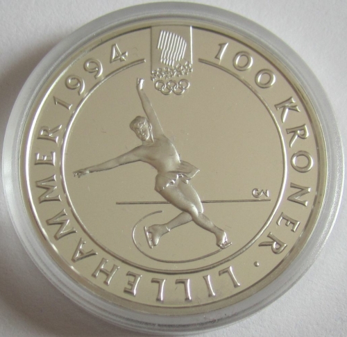 Norway 100 Kroner 1993 Olympics Lillehammer Figure Skating 1 Oz Silver