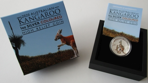 Australia 1 Dollar 2020 Australian Kangaroo 1 Oz Silver High Relief Coloured