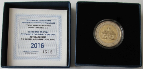 Greece 2 Euro 2016 Arkadi Monastery Proof