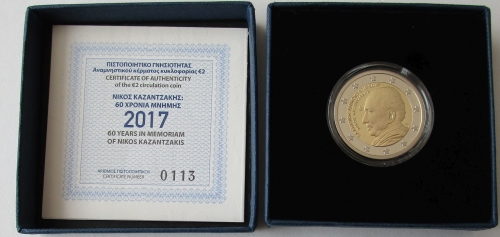 Greece 2 Euro 2017 Nikos Kazantzakis Proof