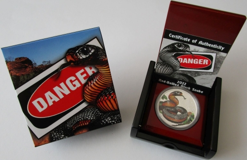 Tuvalu 1 Dollar 2022 Deadly & Dangerous Red-Bellied Black Snake 1 Oz Silver