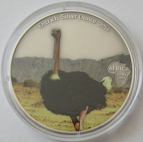 Gabon 1000 Francs 2014 Wildlife Ostrich 1 Oz Silver Coloured