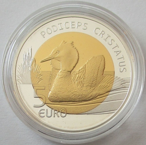 Luxembourg 5 Euro 2019 Flora & Fauna Great Crested Grebe Silver Niobium