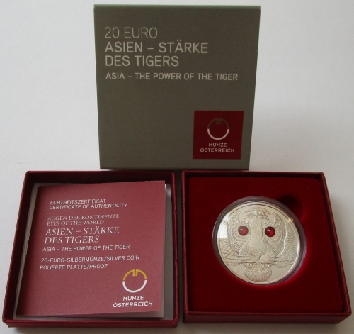 Österreich 20 Euro 2022 Augen der Kontinente Asien Tiger