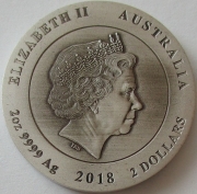 Australia 2 Dollars 2018 Kookaburra High Relief Antiqued 2 Oz Silver