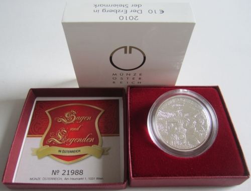 Austria 10 Euro 2010 Legends "Erzberg in der Steiermark" Silver Proof