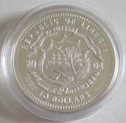 Liberia 10 Dollars 2004 Wildlife Yellow-Eyed Penguin Silver