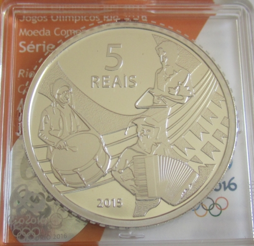 Brazil 5 Reais 2015 Olympics Rio de Janeiro Forró Silver