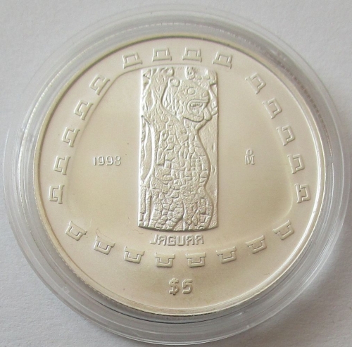 Mexico 5 Pesos 1998 Pre-Columbian Era Jaguar 1 Oz Silver