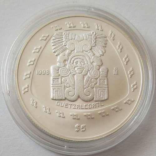 Mexico 5 Pesos 1998 Pre-Columbian Era Quetzalcoatl 1 Oz Silver