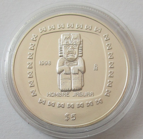 Mexico 5 Pesos 1998 Pre-Columbian Era Hombre Jaguar 1 Oz Silver