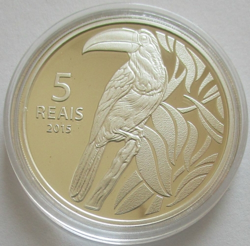 Brazil 5 Reais 2015 Olympics Rio de Janeiro Channel-Billed Toucan Silver