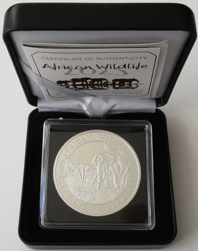 Somalia 100 Shillings 2025 Elephant Golden Driller Privy ANA Oklahoma 1 Oz Silver Proof