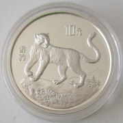 China 10 Yuan 1992 Tiere Schneeleopard