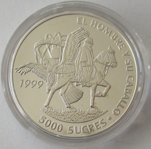 Ecuador 5000 Sucres 1999 Ibero-America Man & Horse Silver
