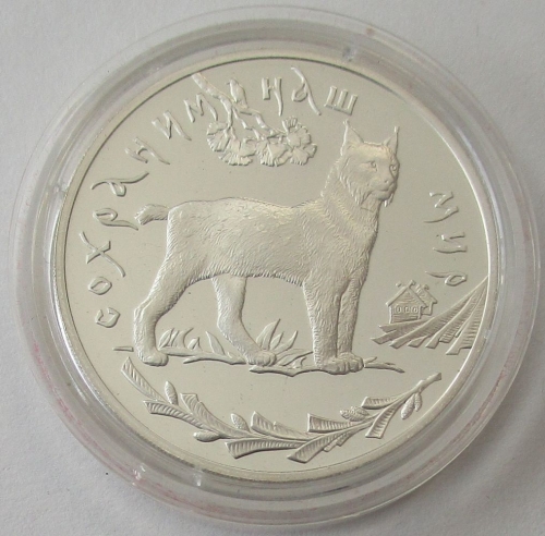 Russia 3 Roubles 1995 Wildlife Eurasian Lynx 1 Oz Silver