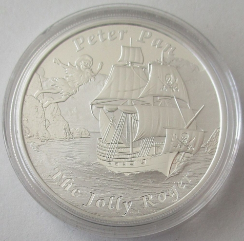 Tuvalu 1 Dollar 2014 Famous Ships That Never Sailed Jolly Roger of Peter Pan 1 Oz Silver