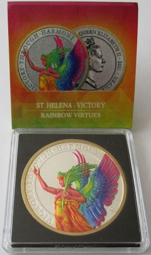 Saint Helena 1 Pound 2021 Queens Virtues Victory through Harmony Rainbow 1 Oz Silver