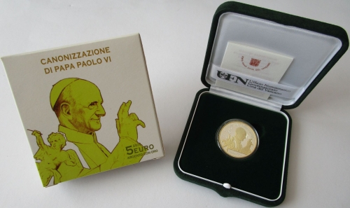 Vatikan 5 Euro 2018 Heiligsprechung Papst Paul VI. Vergoldet