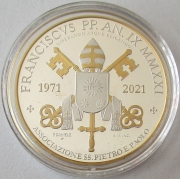 Vatican 5 Euro 2021 50 Years Association of St. Peter & St. Paul Silver Gilded