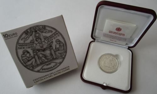Vatican 10 Euro 2021 100 Years Catholic University of the Sacred Heart Silver