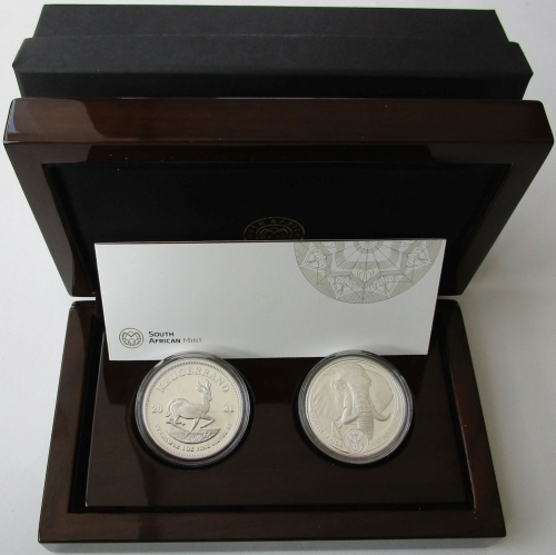 South Africa 1 Rand 2021 Krugerrand + 5 Rand Big Five Elephant 2 x 1 Oz Silver Proof