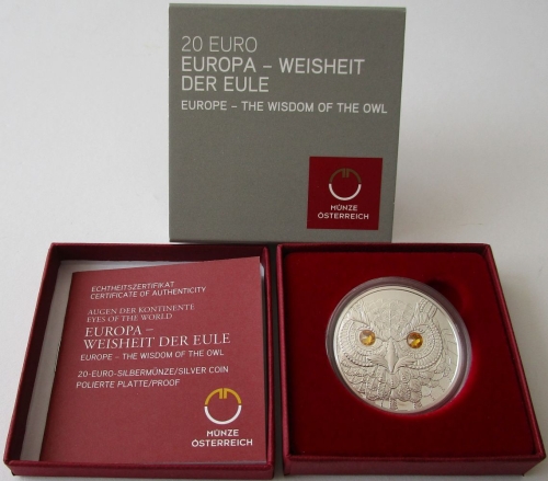 Austria 20 Euro 2021 Eyes of the World Europe Wisdom of the Owl 2/3 Oz Silver