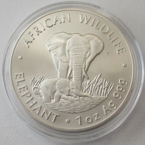 Zambia 5000 Kwacha 1999 Elephant 1 Oz Silver