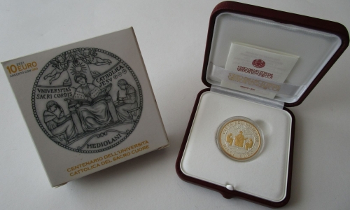 Vatican 10 Euro 2021 100 Years Catholic University of the Sacred Heart Silver Gilded