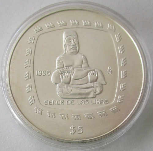 Mexico 5 Pesos 1996 Pre-Columbian Era Señor de las Limas 1 Oz Silver