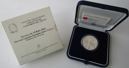 Italy 10 Euro 2004 European Capital of Culture Genova Silver BU