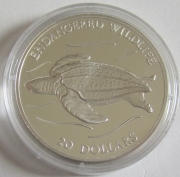 Tuvalu 20 Dollars 1993 Wildlife Leatherback Sea Turtle Silver