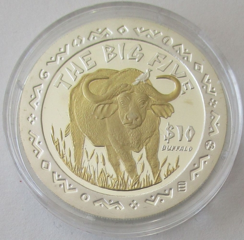 Sierra Leone 10 Dollars 2001 Big Five Buffalo Silver