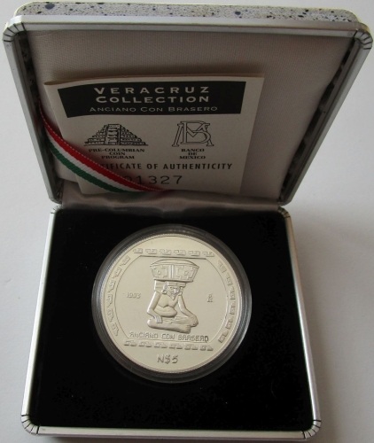 Mexiko 5 Nuevos Pesos 1993 Präkolumbische Ära Anciano con Brasero PP
