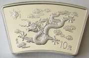 China 10 Yuan 2000 Lunar Dragon Fan-Shaped 1 Oz Silver
