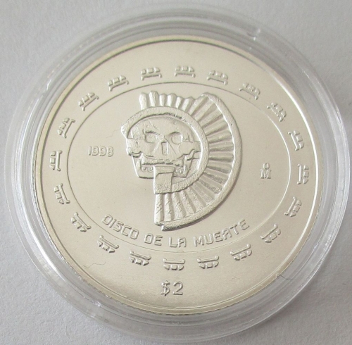 Mexico 2 Pesos 1998 Pre-Columbian Era Disco de la Muerte 1/2 Oz Silver