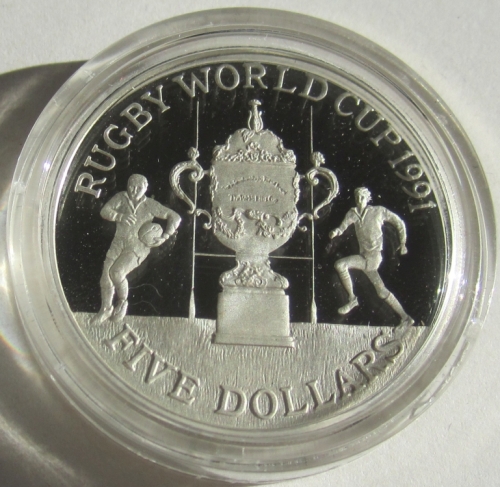 Neuseeland 5 Dollars 1991 Rugby-WM PP