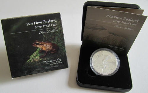 Neuseeland 5 Dollars 2008 Tiere Hamilton-Frosch PP