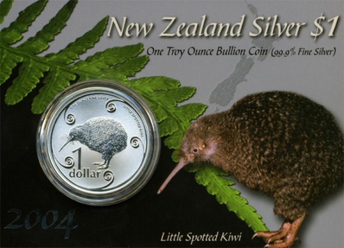 New Zealand 1 Dollar 2004 Kiwi 1 Oz Silver