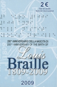 Italy 2 Euro 2009 Louis Braille BU