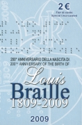 Italien 2 Euro 2009 Louis Braille BU