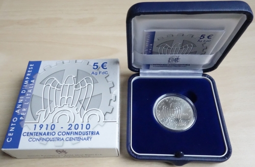 Italy 5 Euro 2010 100 Years Confindustria Silver