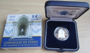 Italy 5 Euro 2011 180 Years Consiglio di Stato Silver