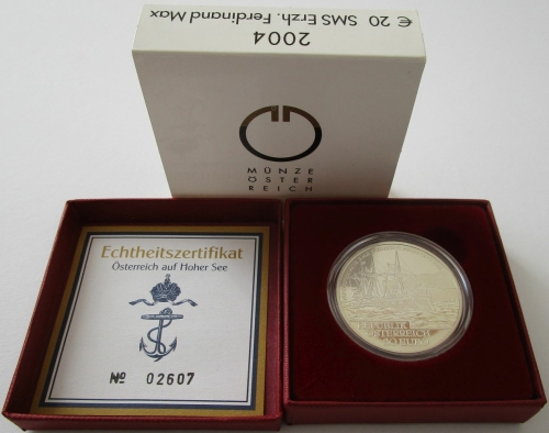 Austria 20 Euro 2004 Ships SMS Erzherzog Ferdinand Max Silver
