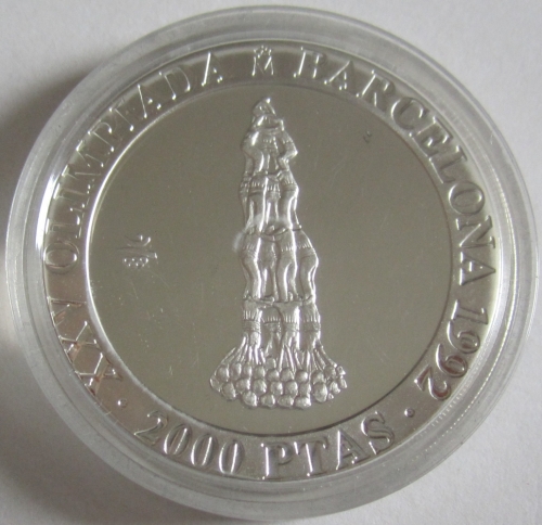 Spain 2000 Pesetas 1990 Olympics Barcelona Castell Silver Proof