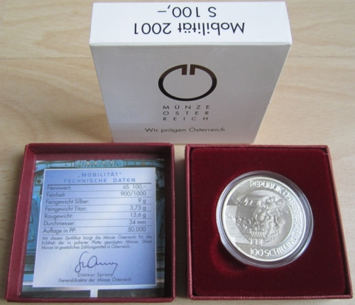 Austria 100 Schilling 2001 Mobility Silver