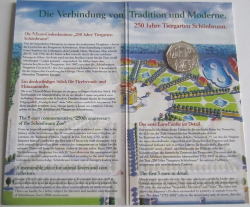 Austria 5 Euro 2002 250 Years Tiergarten Schönbrunn Silver BU
