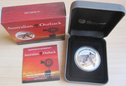Australia 1 Dollar 2012 Outback Koala ANA Philadlephia 1 Oz Silver